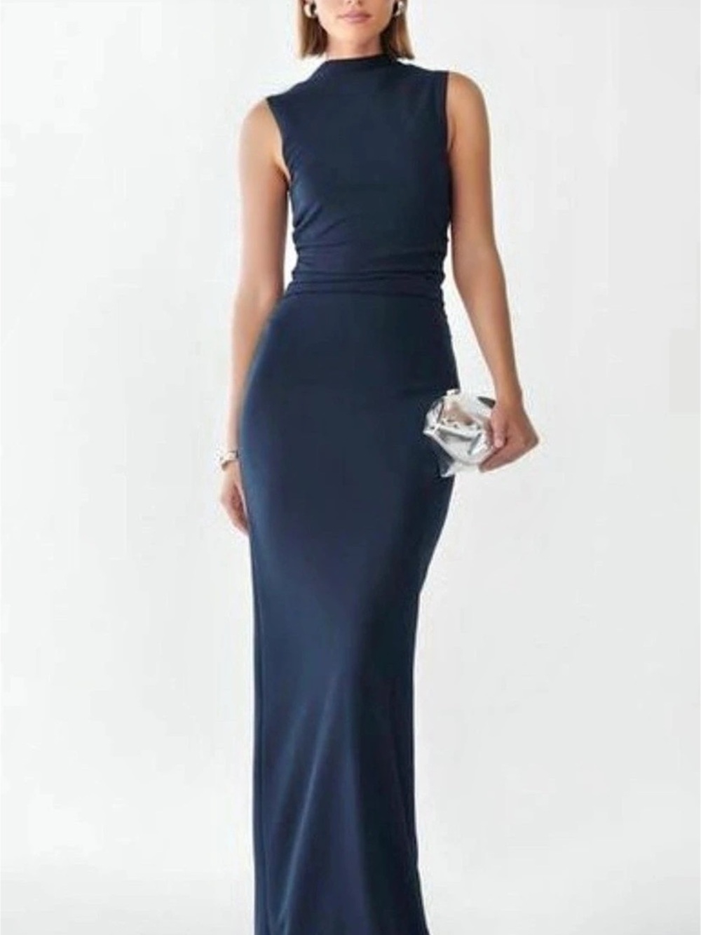 BWLD R Ruched Maxi Dress in Blue NWT